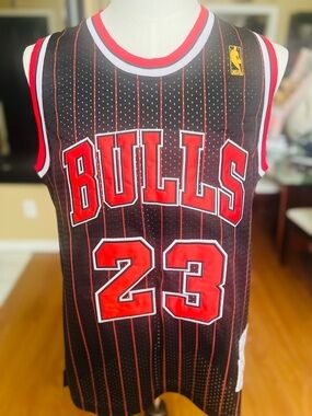 Jordan Black Basketball Jersey with Red Pinstripes